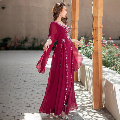 Middle East Clothing Robe Handmade Beaded Maxi Dress Fashion Gown Dress