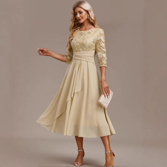 Round-neck Cross-border Spliced Elegant Lace Dress