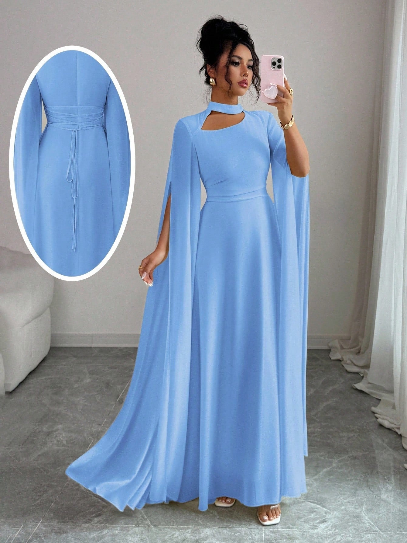 Womens Lace-Up Cloak Fit-and-Flare Dress