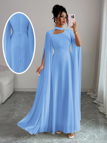 Womens Lace-Up Cloak Fit-and-Flare Dress