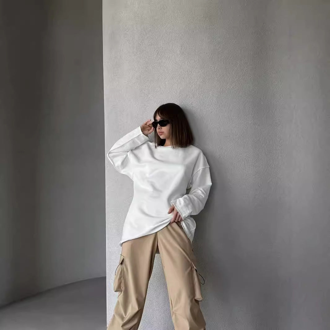 Casual Solid Color Round Neck Long Sleeve Sweatshirt