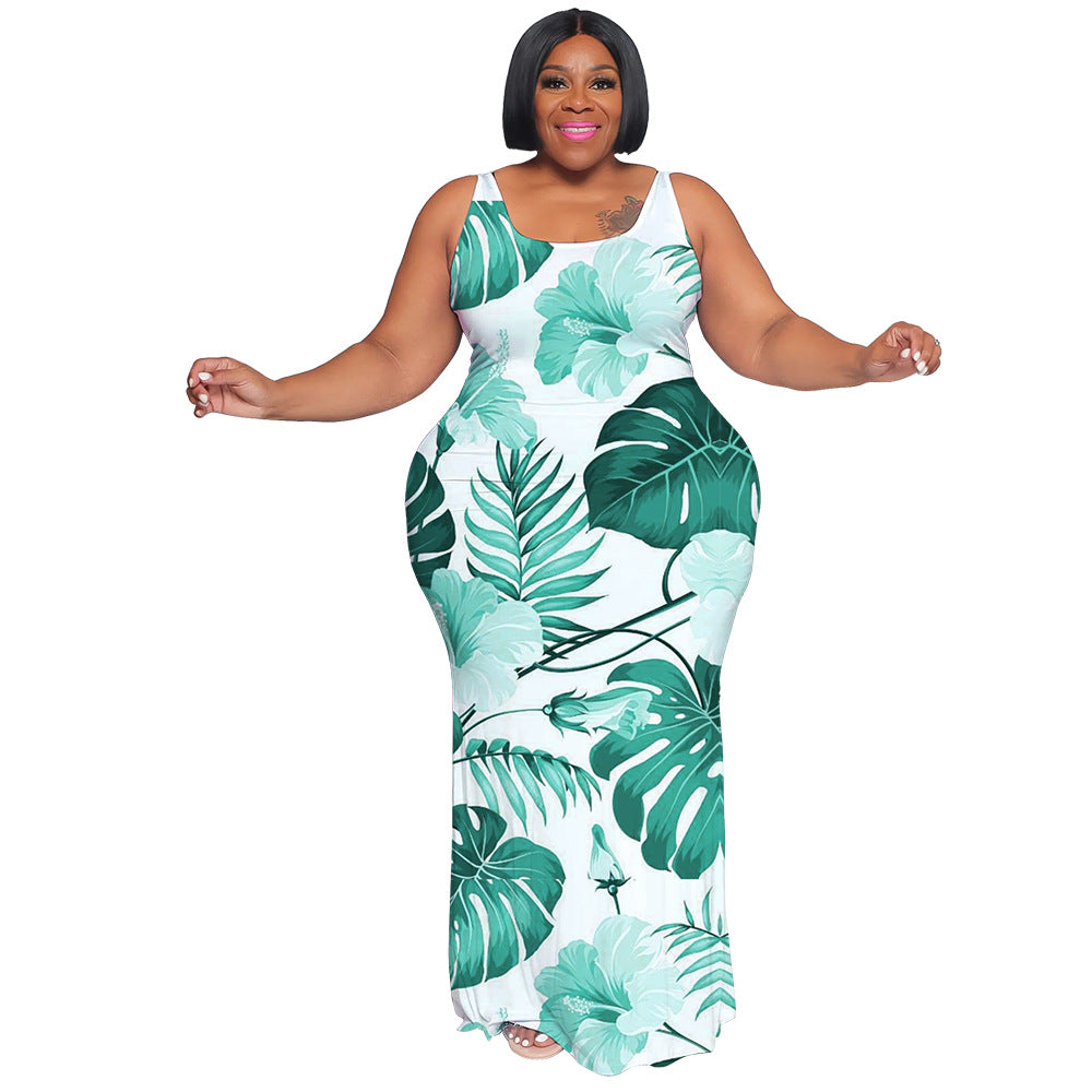 Plus-size Women's Summer Casual Long Sleeveless Digital-print Dress