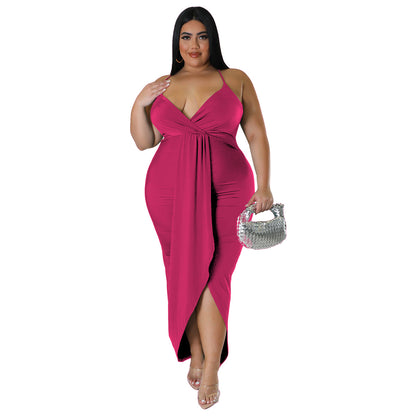 Adjustable-strap Sleeveless V-neck Stretch Dress