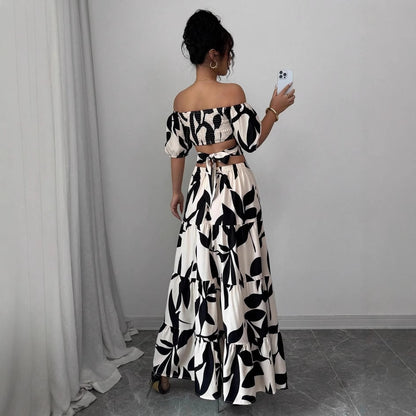 Off-shoulder Sexy Hollow-out Dress Printed Bodycon