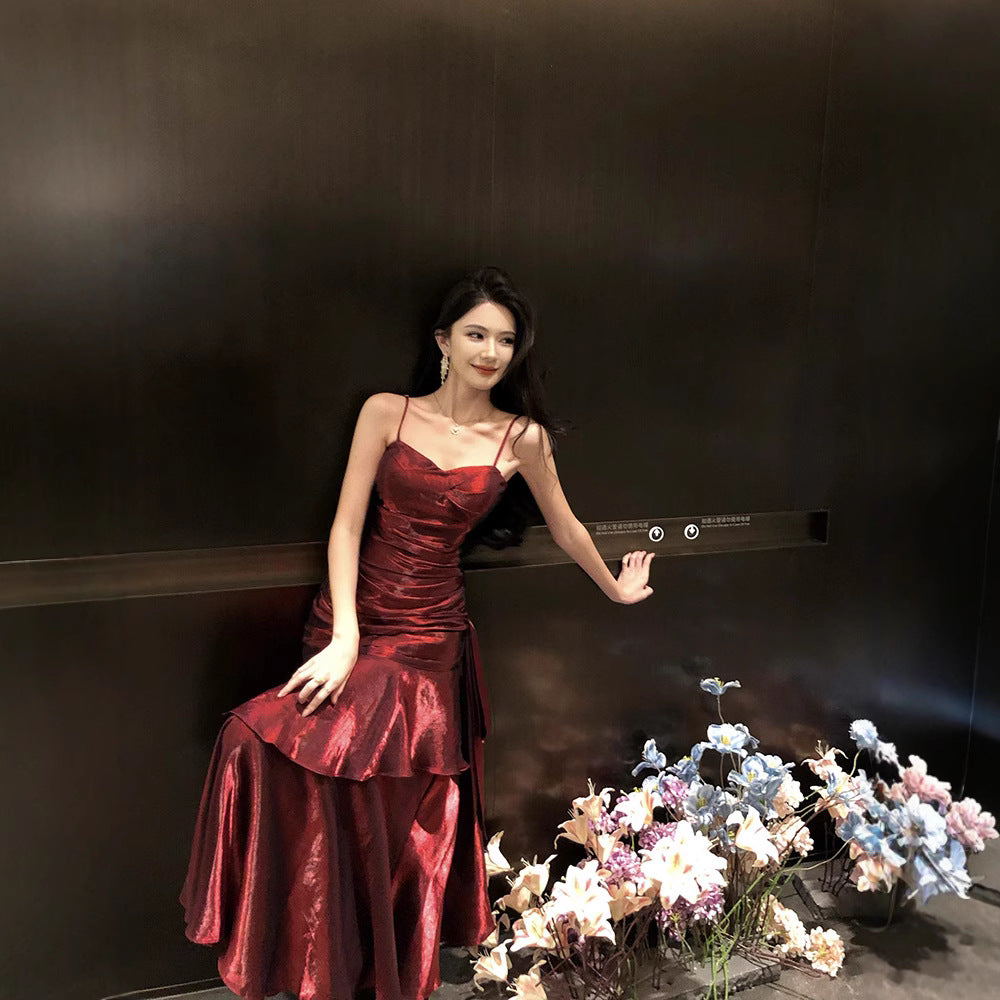 French-style Red Slip Dress