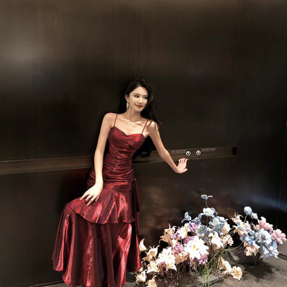 French-style Red Slip Dress