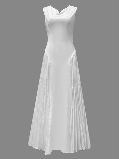 European And American-style Elegant Pleated Waist-cinching Maxi Dress