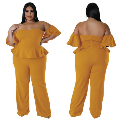 Sexy Off-shoulder Short-sleeve Wide-leg Stretch Jumpsuit