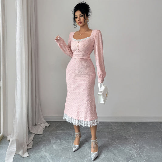 Elegant Button-down Long-sleeve Bodycon Dress For Women