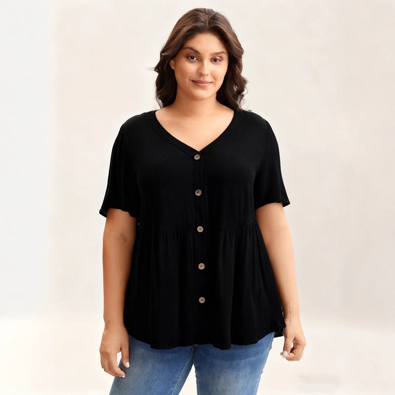 Simple Loose Slimming Women's V-neck Shirt