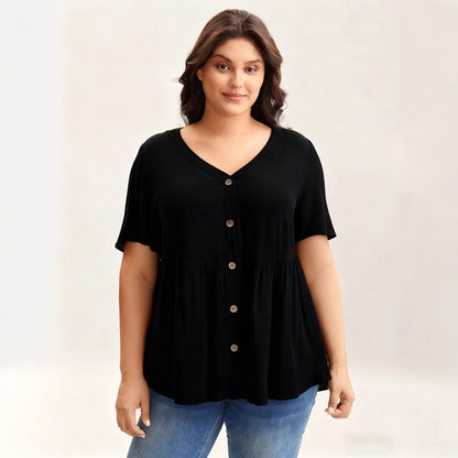Simple Loose Slimming Women's V-neck Shirt