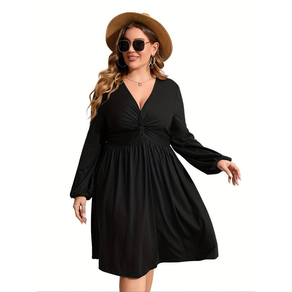 Plus Size Women's Elegant V-neck Dress