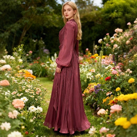 French Tie Fashion Pleated Chiffon Dress