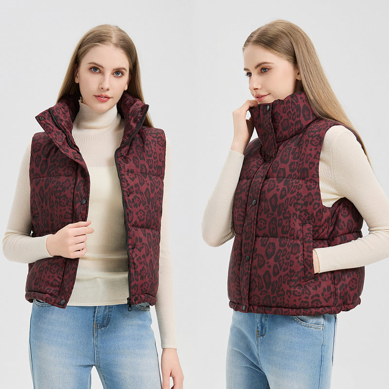 Leopard Print Stand Collar Temperament Cotton Vest