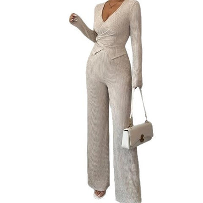 New Relaxed-fit Figure-flattering Knit Casual Two-piece Set With A Sexy Vibe