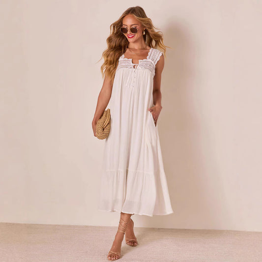 Women's Fashion Lace Sleeveless Dress With Tie