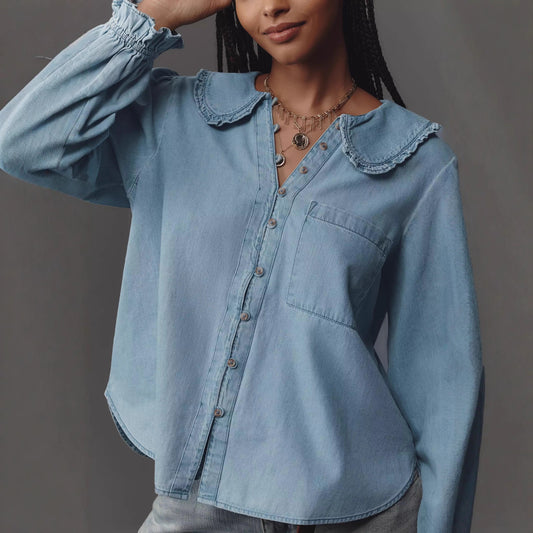 Casual Retro Lightweight Denim Long Sleeve Shirt