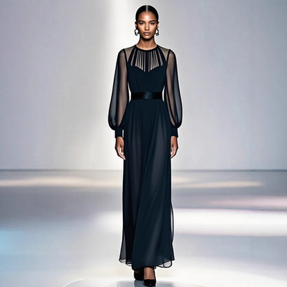 Sophisticated Black Two-piece Mesh Dress With A Cinched Waist