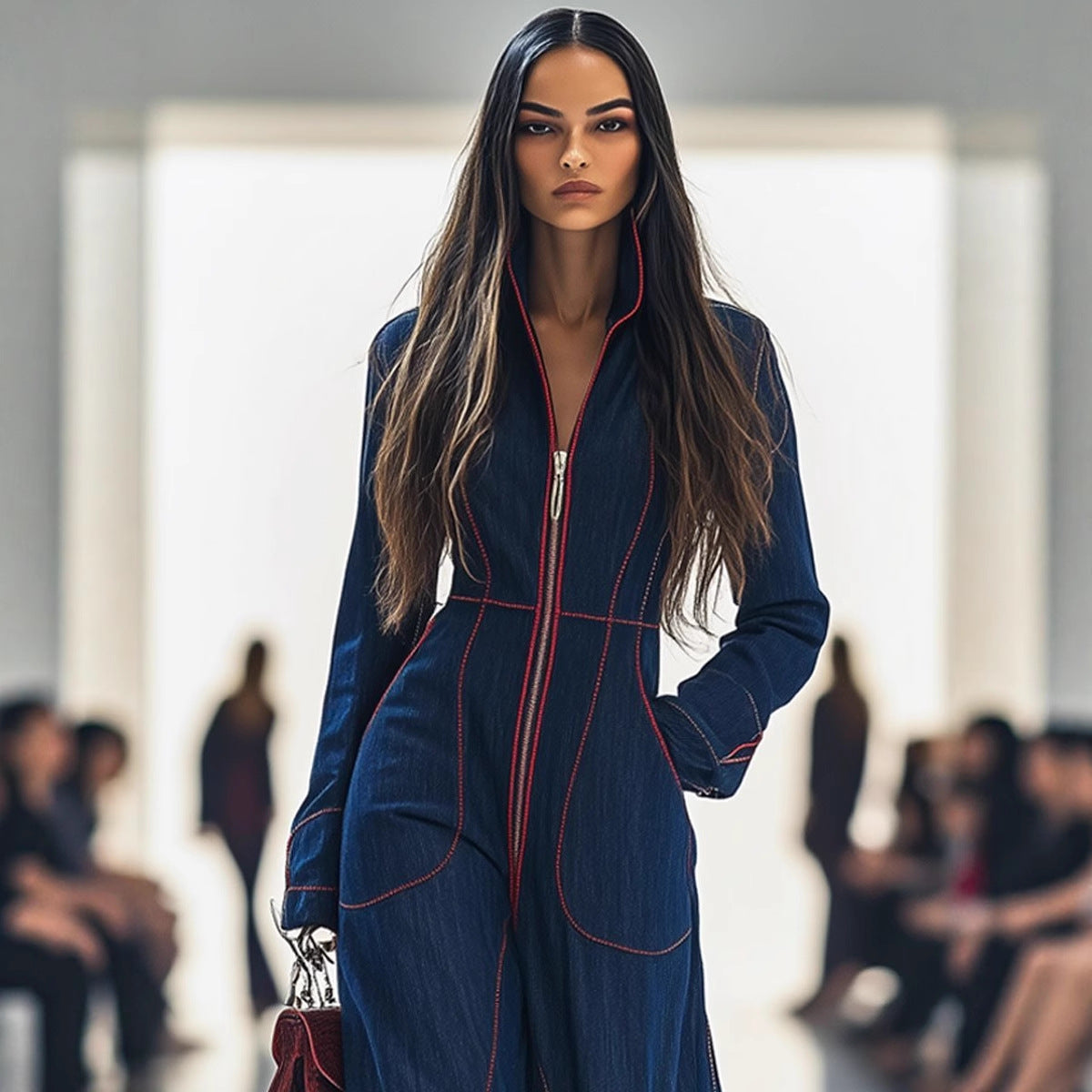 Slim V-neck Casual Plus Size Women's Large Pocket Jumpsuit