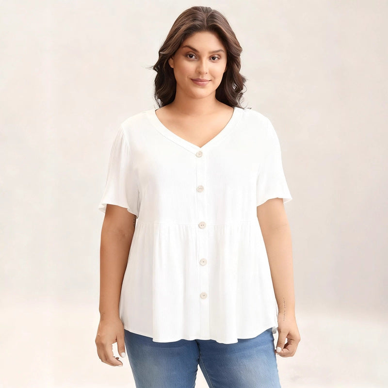 Simple Loose Slimming Women's V-neck Shirt