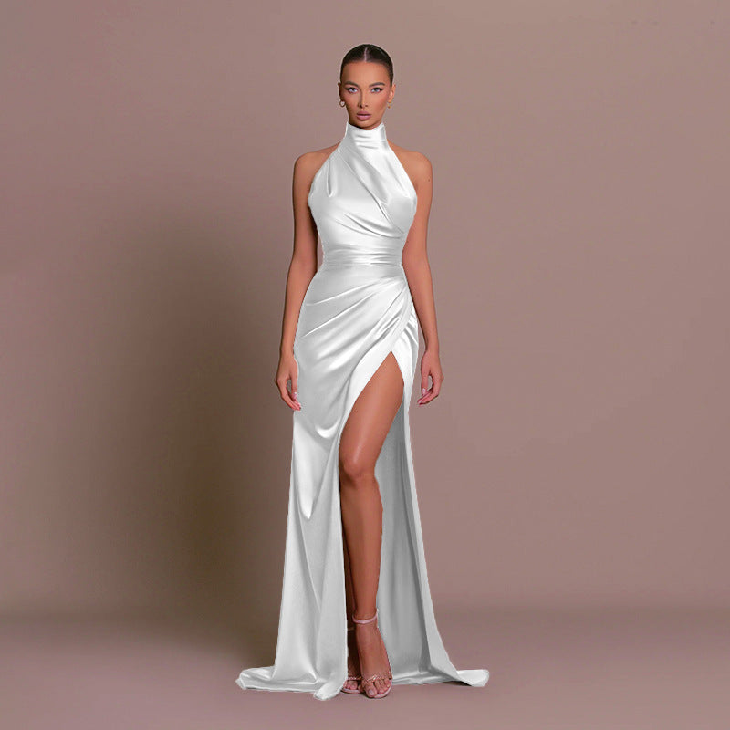 Satin One-shoulder Trailing Dress For Women