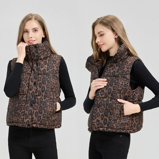 Leopard Print Stand Collar Temperament Cotton Vest