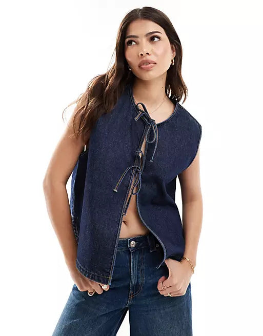 Fashion Rope Sleeveless Women's Denim Vest