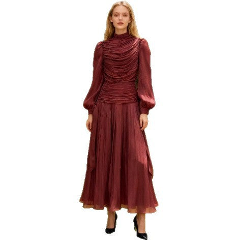 French Tie Fashion Pleated Chiffon Dress