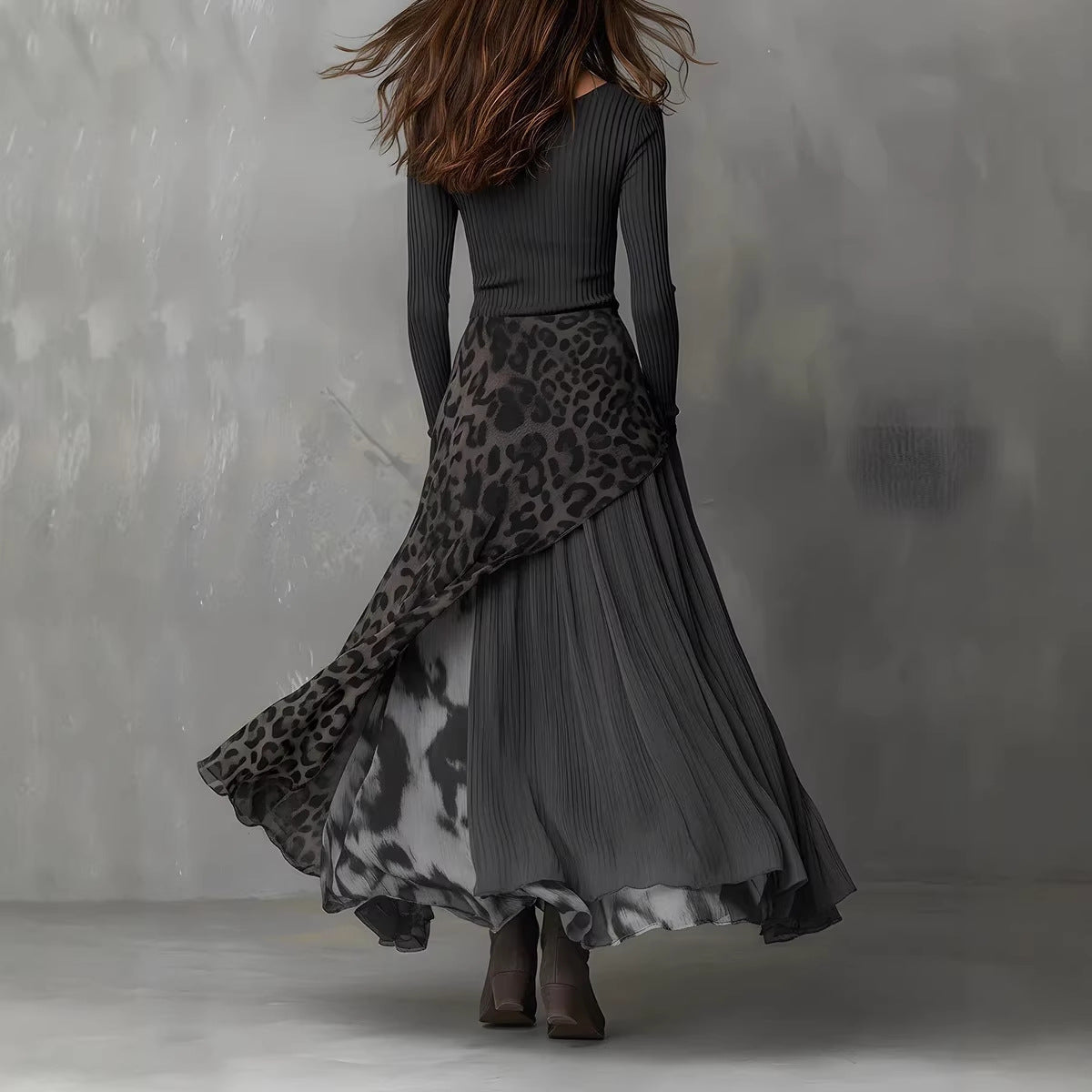 Leopard-print Elastic Waist Maxi Dress