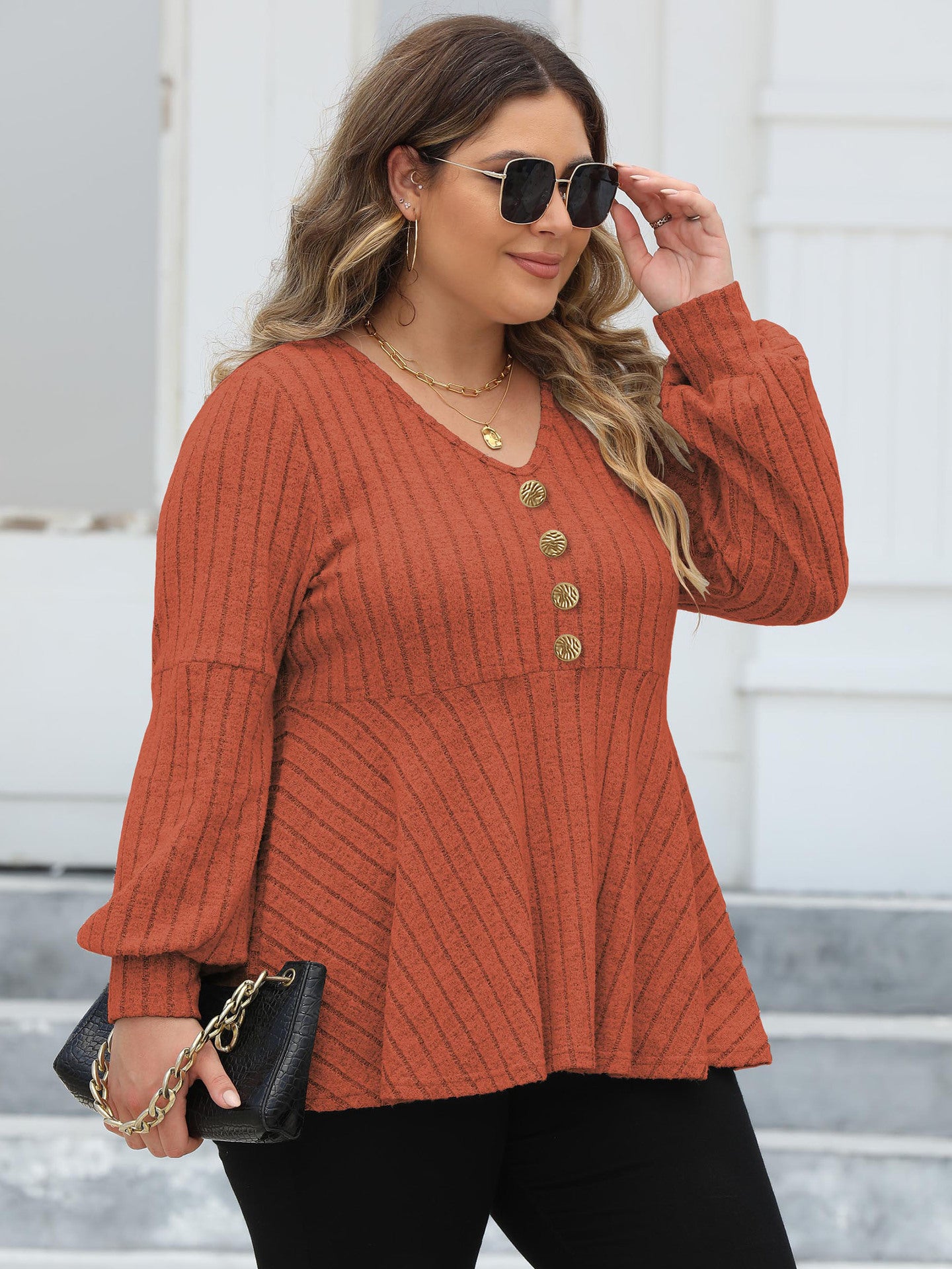 Plus Size Women's Doll Collar Shirt