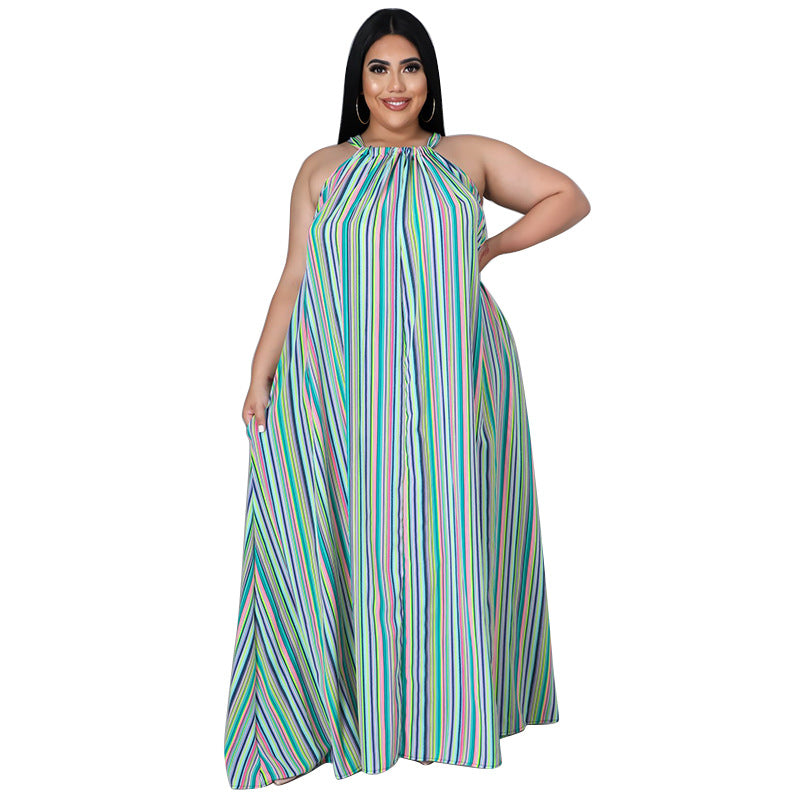 Women's Loose And Casual Plus-Size Striped Printed Dress