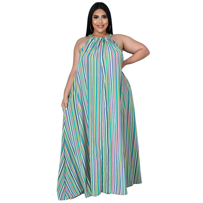 Women's Loose And Casual Plus-Size Striped Printed Dress