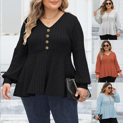 Plus Size Women's Doll Collar Shirt