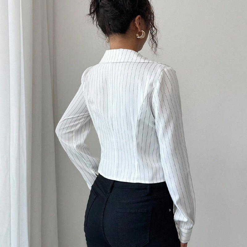 Autumn New Temperament Stripe Long Sleeve Shirt Women's Clothing