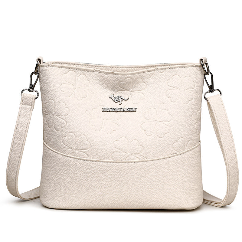 Multi-layer Soft Leather Bucket Large Capacity Women's Shoulder Messenger Bag