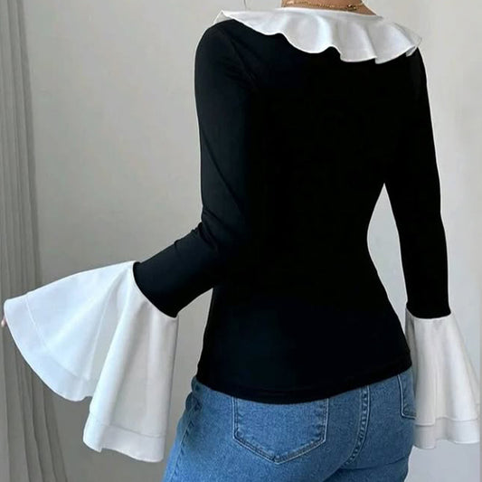 Women's Fashionable Casual Top With Ruffled Hem