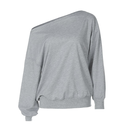 Fashion Casual Loose Waist Diagonal Collar Long Sleeve Sweater