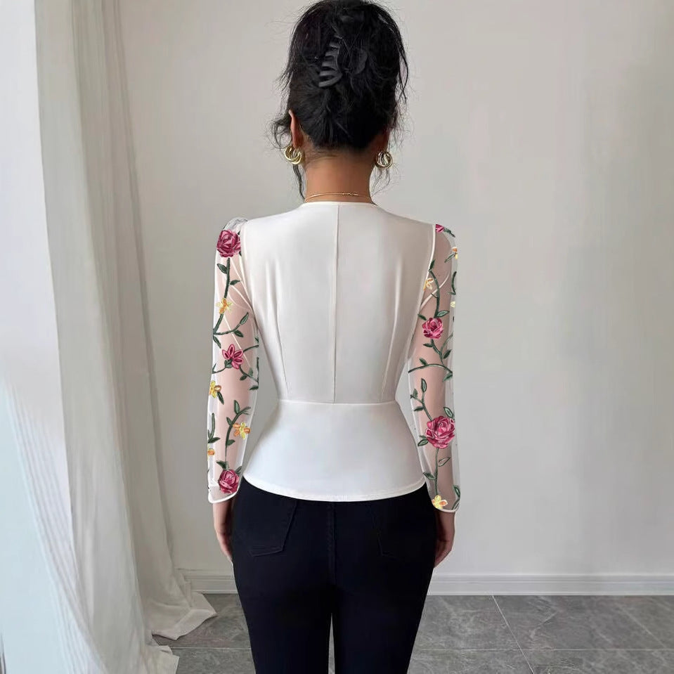 Womens Vintage Lace Elegant Shaped Waist Shirt