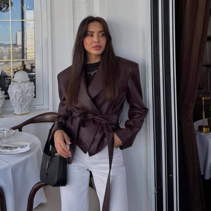 Women's Motorcycle Cool Strapped Temperament Leather Jacket