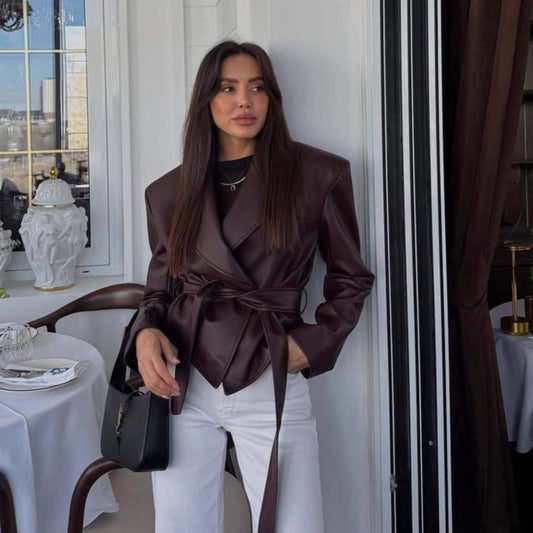 Women's Motorcycle Cool Strapped Temperament Leather Jacket