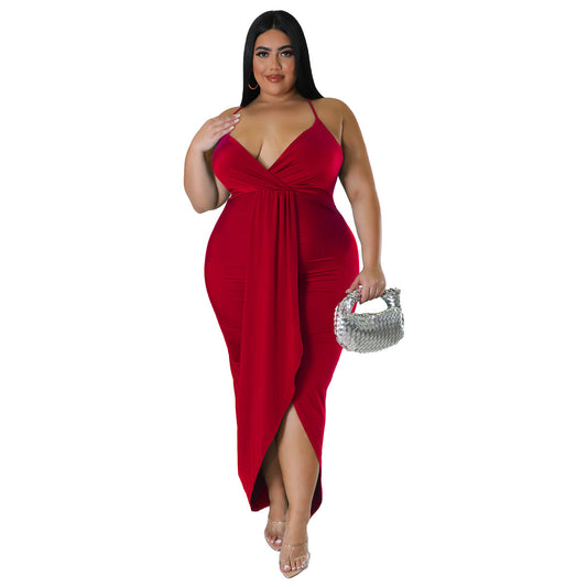 Adjustable-strap Sleeveless V-neck Stretch Dress