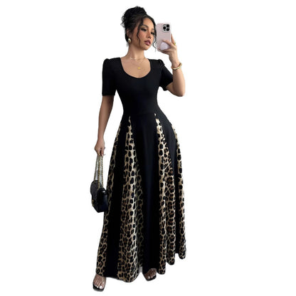 Women's Leopard-print Contrast-color Dress