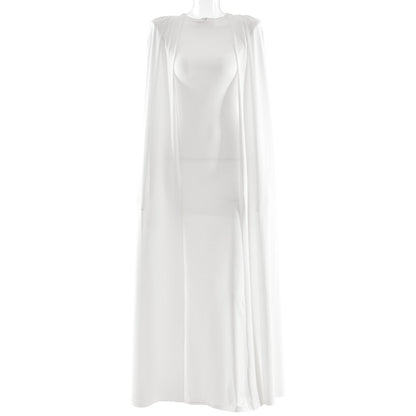 Solid Color Round-neck Pleated Shawl Slim Dress