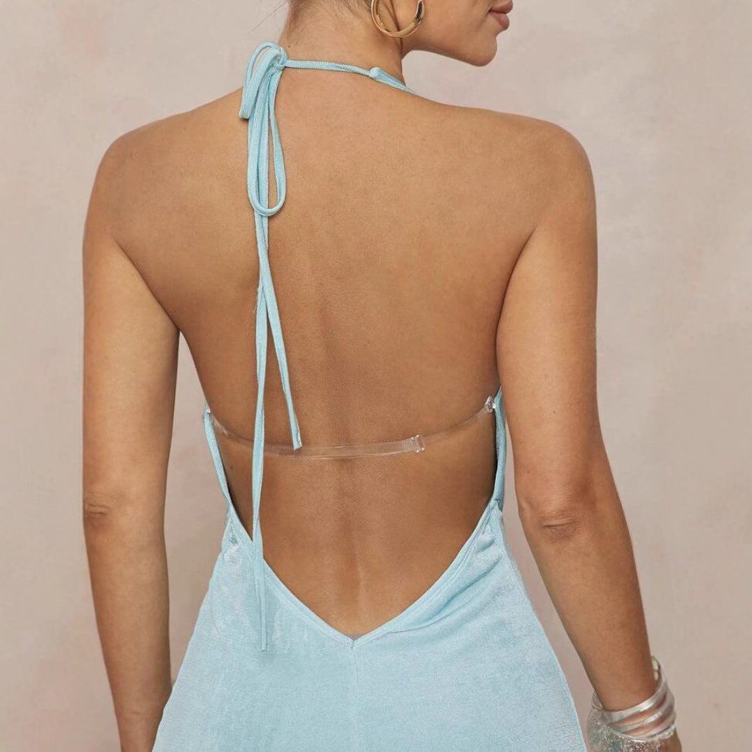 Deep V-neck Halter Dress With Open Back