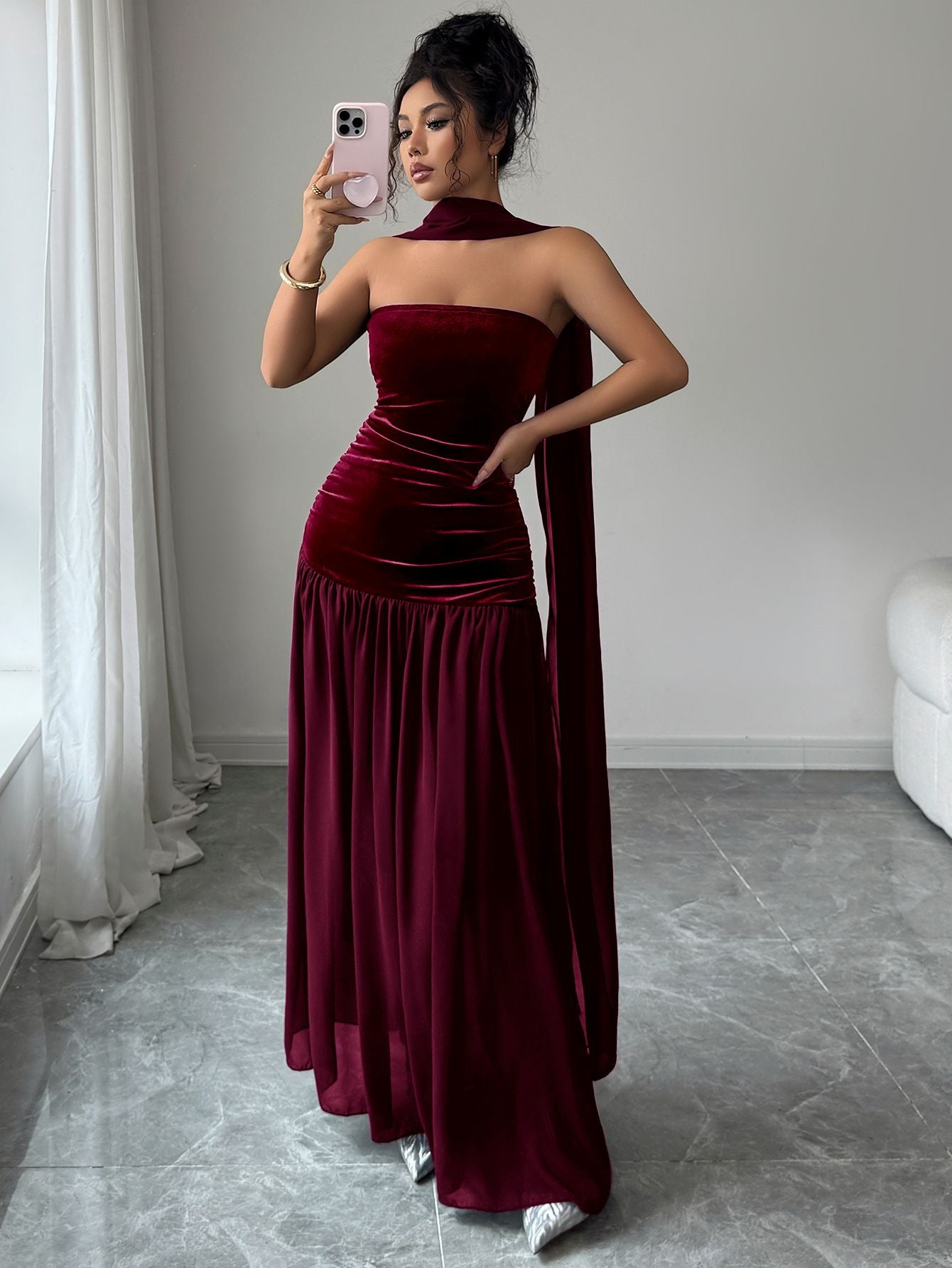 Elegant Strapless Patchwork Dress For Women