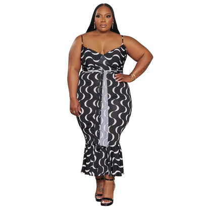 Fashionable Price-adjusted Lace-up Slim-fit Printed Dress