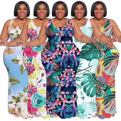 Plus-size Women's Summer Casual Long Sleeveless Digital-print Dress