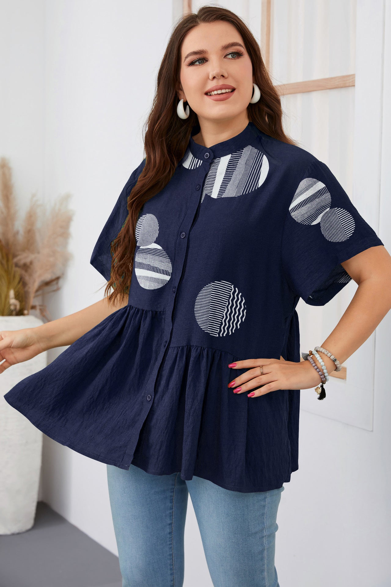 Women's Slim-fit Ruffled Short-sleeved Shirt