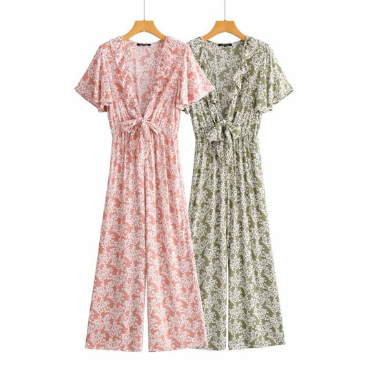 Printed Jumpsuit With Tie On Chest