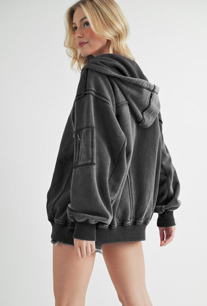 Aemi+Co Exposed Seam Zip Up Drawstring Hooded Jacket